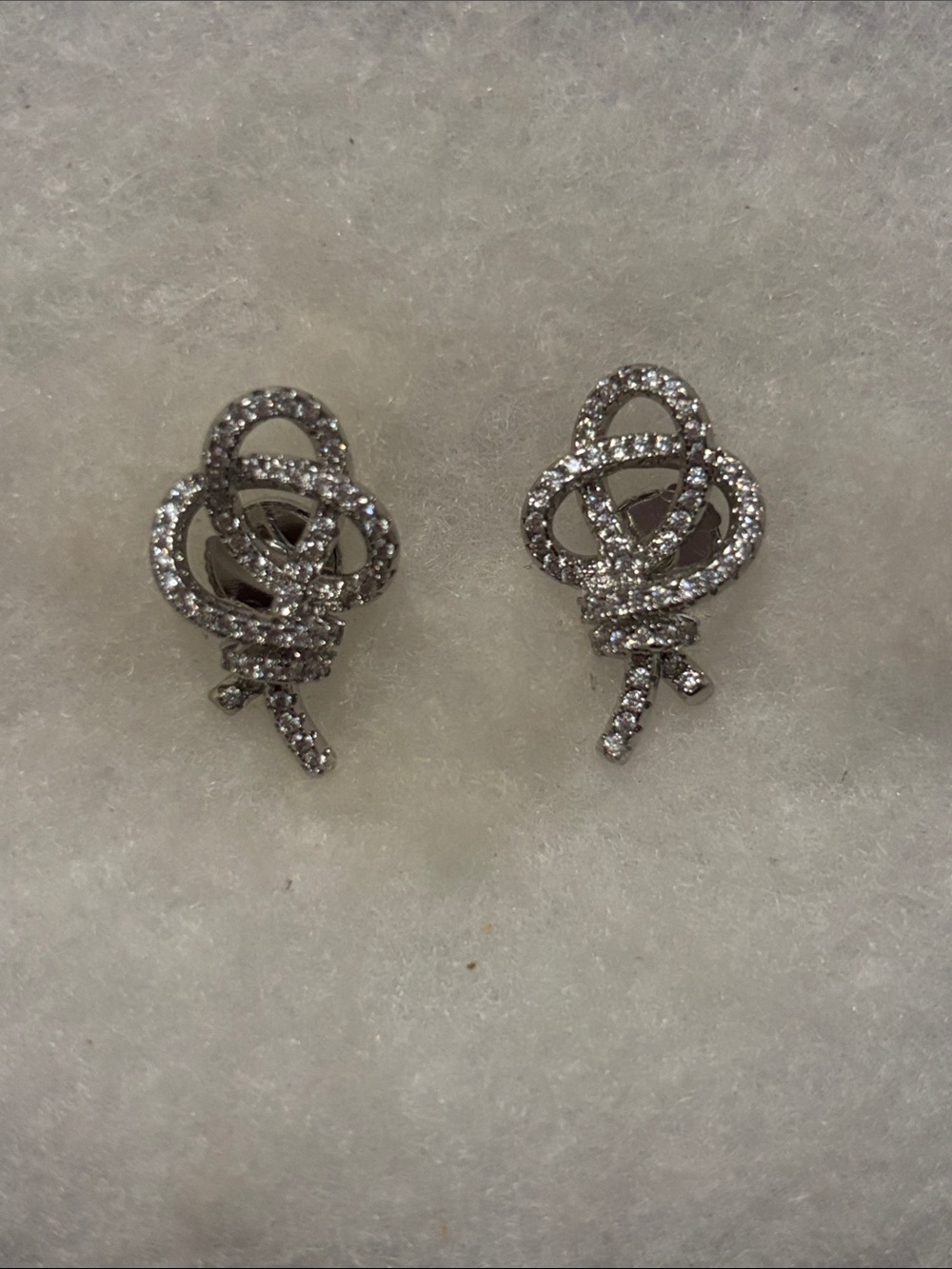 Beautiful Silver Knot Pave Crystal Stud Earrings